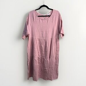 Johnny Was CALME Cottagecore Boho Raglan Tiered Gauze Pink Dress Beach Resort XL